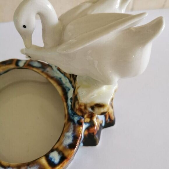 Vintage Pair of Geese Ceramic Drip Glaze Ashtray, MCM Birds Tobacciana - Picture 4 of 10